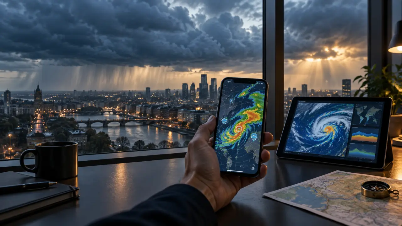 Foule urbaine observant une alerte climatique sur des téléphones