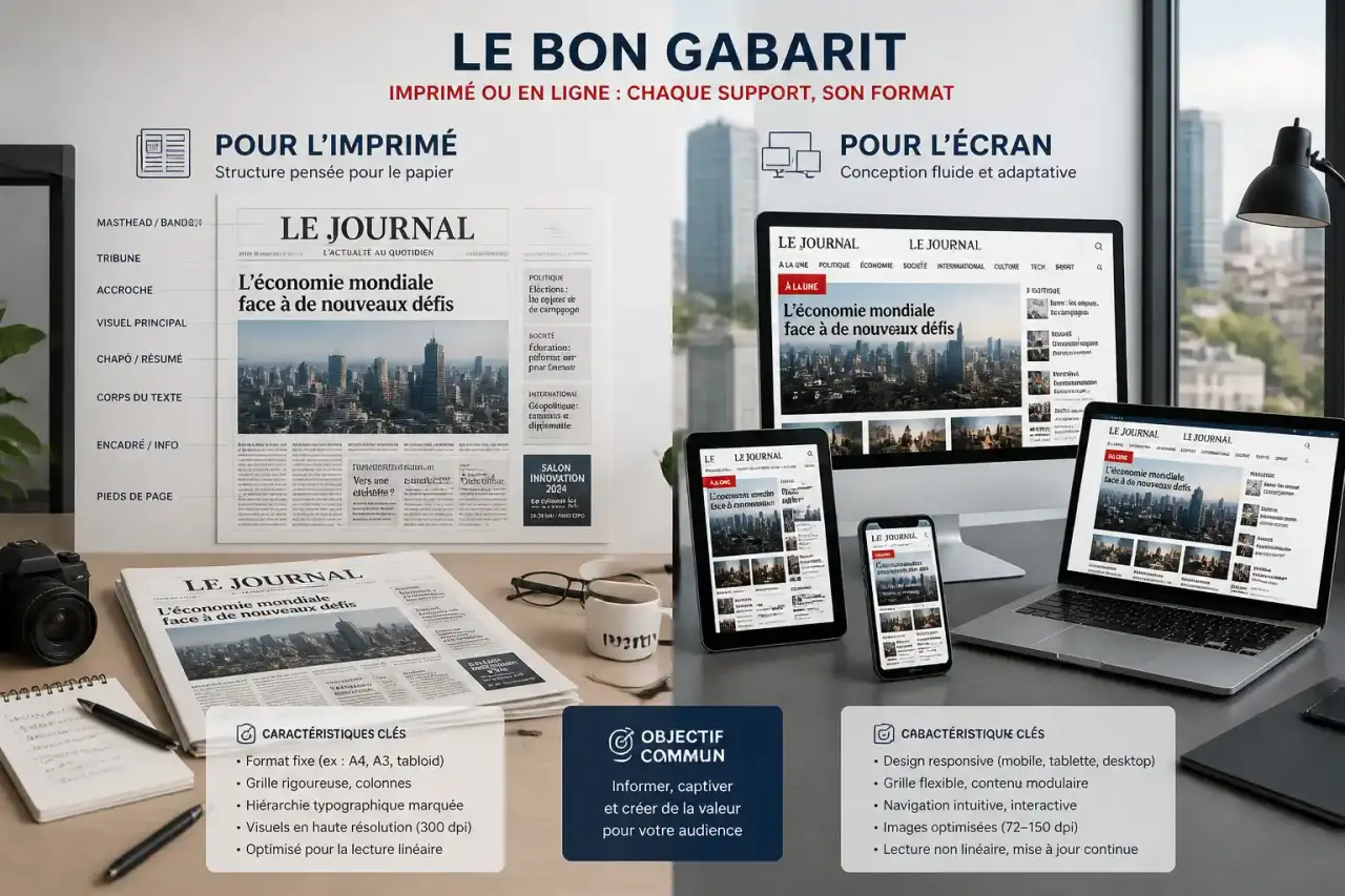 Modèle de journal en ligne : le bon gabarit selon que vous imprimez ou publiez à l'écran