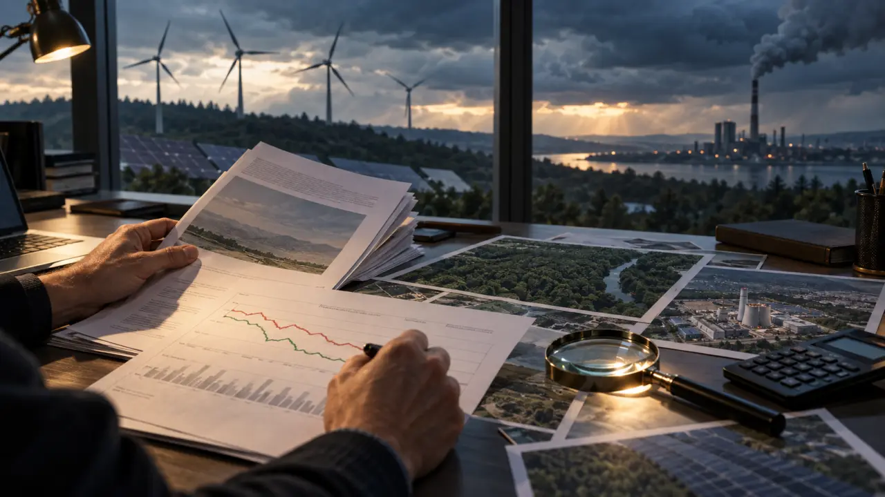 Paysage industriel et installations d'énergies renouvelables sous un ciel contrasté