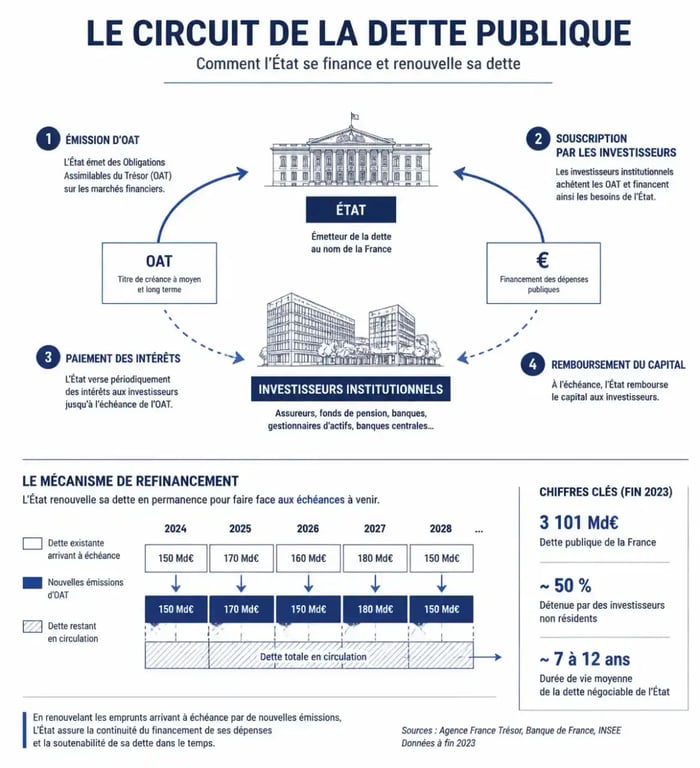 Infographie du circuit de la dette publique et des OAT