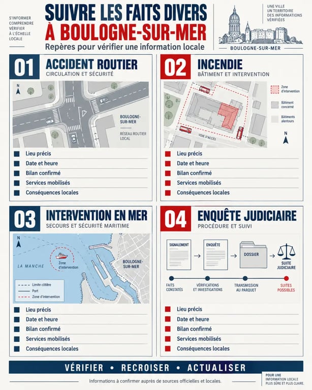 Infographie pour comprendre les faits divers à Boulogne-sur-Mer et vérifier les informations essentielles
