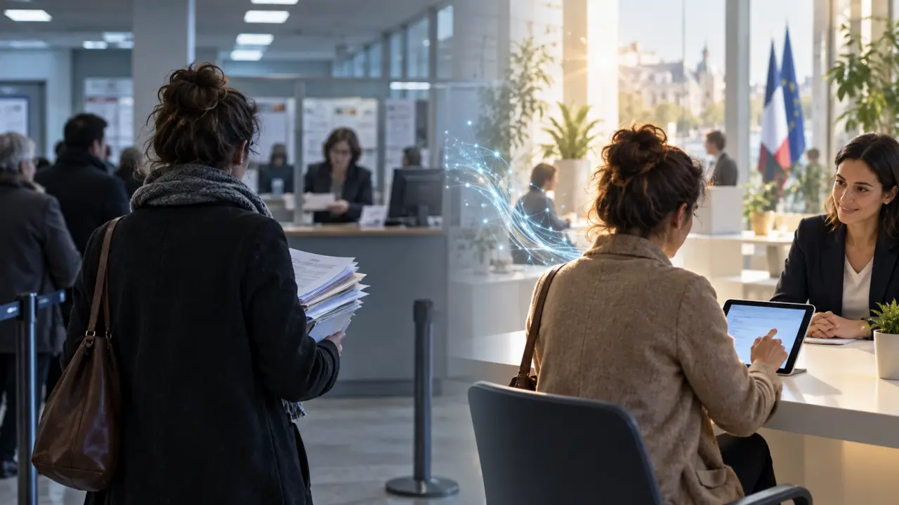 Une citoyenne utilisant un ordinateur pour effectuer une démarche administrative en ligne