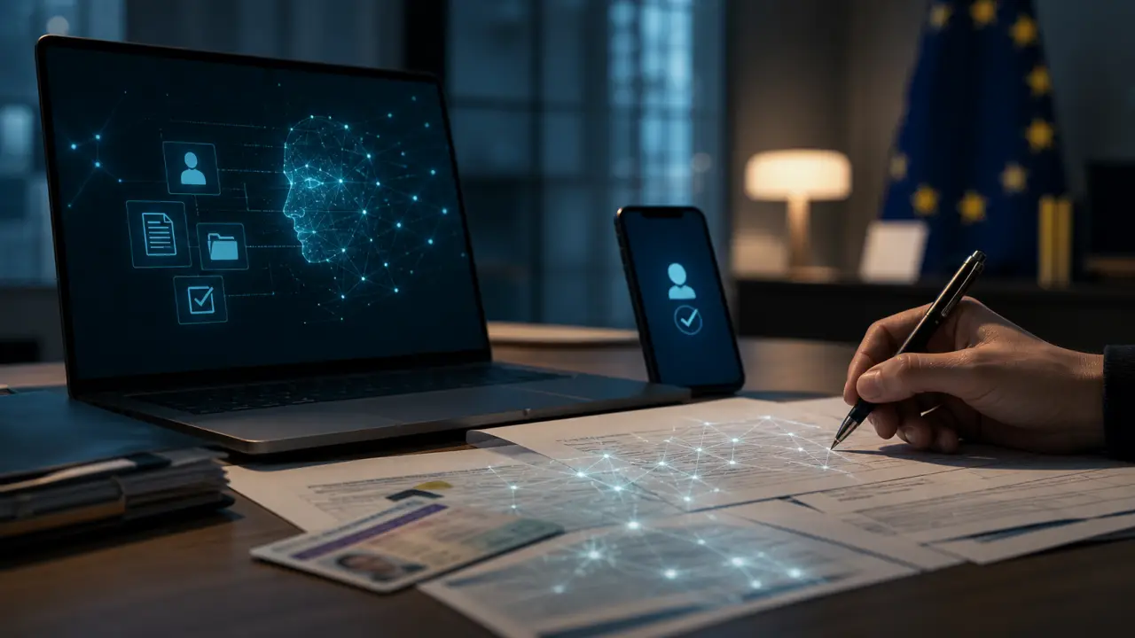 Illustration de démarches administratives à l'ère de l'intelligence artificielle