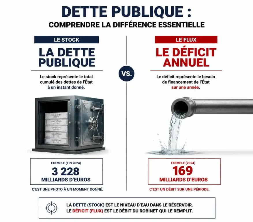 Schéma comparatif dette publique stock et déficit flux